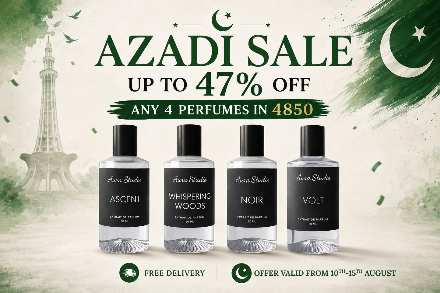 AZADI SALE - UPTO 47% OFF - ANY 4 PERFUMES IN 4850